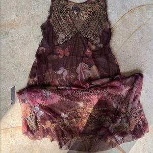 Johnny Was Burgundy Floral Midi Dress